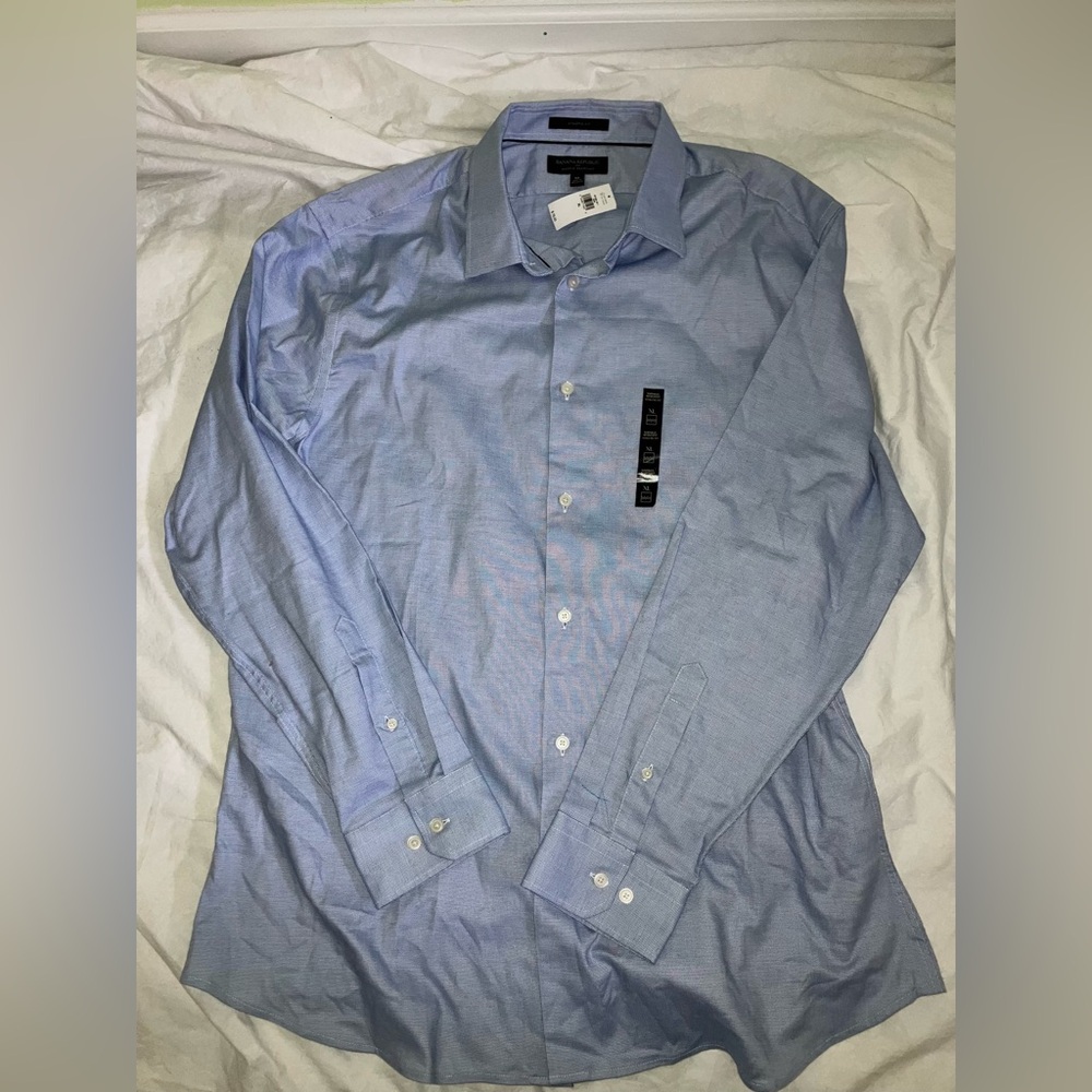 Mens Banana Republic NEW wrinkle resistant button front shirt sz XL blue cotton - Picture 3 of 5
